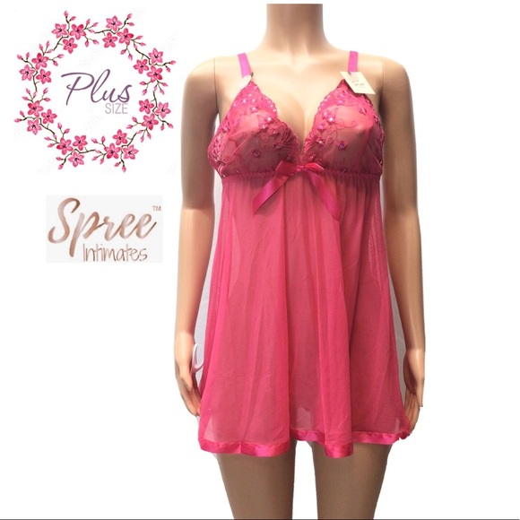 Spree Intimates Hot Pink Babydoll Lingerie Set - Picture 1 of 11